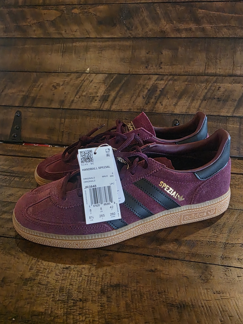adidas Originals- Handball Spezial Men’s Suede Sneaker - Maroon/Black/Gold - Picture 5 of 7